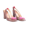 Secondhand Garcia Taupe Leather Slingback Pumps with Neon Pink Bow