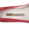 Secondhand Luciano Padovan Red Leather Pointed-Toe Kitten Heel Pumps - '90s