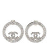 Chanel Silver Plated CC Rhinestones Round Push Back Earrings Secondhand