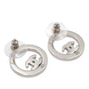 Chanel Silver Plated CC Rhinestones Round Push Back Earrings Secondhand