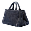 Secondhand Prada Studded Denim Canapa Logo Satchel