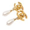 Chanel CC Gold Plated Faux Pearl Drop Turn Lock Clip On Earrings Secondhand