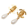 Chanel CC Gold Plated Faux Pearl Drop Turn Lock Clip On Earrings Secondhand