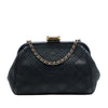 Chanel CC Quilted Lambskin Double Stitch Kiss Lock Clutch with Chain Secondhand