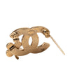 Chanel CC Gold Plated Strass Clover Leaf Pin Brooch Secondhand