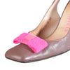 Secondhand Garcia Taupe Leather Slingback Pumps with Neon Pink Bow