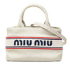 Miu Miu Cotton Trimmed Embroidered Canvas Logo Convertible Tote Secondhand