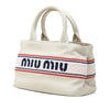 Miu Miu Cotton Trimmed Embroidered Canvas Logo Convertible Tote Secondhand