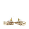 Chanel Gold Plated CC Rhinestones Pearl Drop Push Back Earrings Secondhand