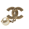 Chanel Gold Plated CC Rhinestones Pearl Drop Push Back Earrings Secondhand