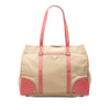 Prada Studded Leather Trimmed Canvas Front Pocket Tote Secondhand