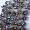 Secondhand Vintage Floral Brooch with Multicolour Crystals - '70s