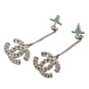 Chanel Silver Plated Crystal CC Drop Push Back Earrings Secondhand