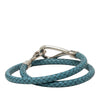 Hermès Palladium Plated and Woven Leather Jumbo Hook Double Tour Bracelet Secondhand