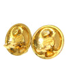 Chanel Gold Plated Logo Round Clip On Earrings Secondhand