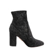 Secondhand AQUAZZURA Heeled Velvet Ankle Sock Boots Tonal Baroque Tapestry in Black, Size 35.5 EU