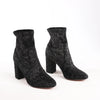Secondhand AQUAZZURA Heeled Velvet Ankle Sock Boots Tonal Baroque Tapestry in Black, Size 35.5 EU