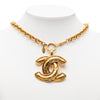 Chanel Gold Plated Quilted CC Pendant Necklace Secondhand