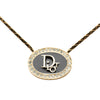 Dior Gold Plated Rhinestone Logo Pendant Snake Chain Necklace Secondhand
