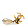 Chanel Gold Plated CC Faux Pearl Drop Clip on Earrings Secondhand