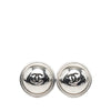Chanel CC Silver Plated Button Push Back Earrings Secondhand
