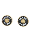 Chanel Gold Plated Enamel Logo Button Bullet Back Earrings Secondhand