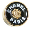 Chanel Gold Plated Enamel Logo Button Bullet Back Earrings Secondhand
