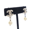 Chanel Silver Plated CC Faux Pearl Drop Clip On Earrings Secondhand