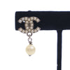 Chanel Silver Plated CC Faux Pearl Drop Clip On Earrings Secondhand