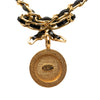 Chanel Leather and Gold Plated Medallion Bow Pendant Necklace Secondhand