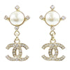 Chanel CC Gold Plated Faux Pearl Swing Push Back Earrings Secondhand