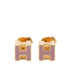 Hermès Gold Plated Enamel Cage dH Cube Push Back Earrings Secondhand