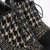 CHANEL Coco Tweed Felt Mark Leather x Fabric Boots G31378 in Black x Beige, Size 37 EU Secondhand
