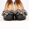 Lanvin Paris Platform Leather Jewel Embellished Heels in Gray Size 37.5 Secondhand