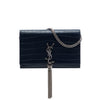 Saint Laurent Croc Embossed Leather Monogram Kate Tassel Wallet on Chain Secondhand