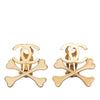 Chanel Gold Plated CC Lacquered Crossbones Clip On Earrings Secondhand