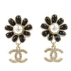 Chanel CC Gold Plated Strass Enamel Faux Pearl Flower Drop Push Back Earrings Secondhand