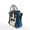 Celine Luggage Micro Leather x Canvas Handbag in Black x Beige x Blue Secondhand