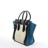 Celine Luggage Micro Leather x Canvas Handbag in Black x Beige x Blue Secondhand