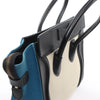 Celine Luggage Micro Leather x Canvas Handbag in Black x Beige x Blue Secondhand