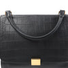 CELINE Trapeze Croc Embossed Leather x Suede 2Way Handbag in Black Secondhand