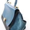 CELINE Trapeze Leather x Suede 2Way Handbag in Blue x Black Secondhand