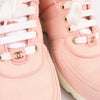 CHANEL Pink Canvas And White Leather CC Lace Up Sneakers, Size 38.5 EU Secondhand