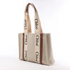 CHLOE Woody Medium Canvas & Leather Tote Shoulder bag in Brown Secondhand