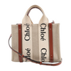 Chloé Woody Small Canvas & Leather 2Way Handbag in Beige x Brown Secondhand