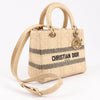 Dior Lady D-Lite Raffia Woven Cannage Embroidered Medium 2Way Handbag in Beige Secondhand