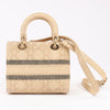 Dior Lady D-Lite Raffia Woven Cannage Embroidered Medium 2Way Handbag in Beige Secondhand