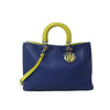 Dior Diorissimo Leather Large 2Way Handbag in Navy Blue x Yellow Secondhand