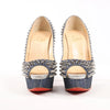 Christian Louboutin Lady Peep 150 Denim Spike Studs Open-toe Heels in Blue, Size 36.5 EU Secondhand