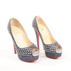 Christian Louboutin Lady Peep 150 Denim Spike Studs Open-toe Heels in Blue, Size 36.5 EU Secondhand